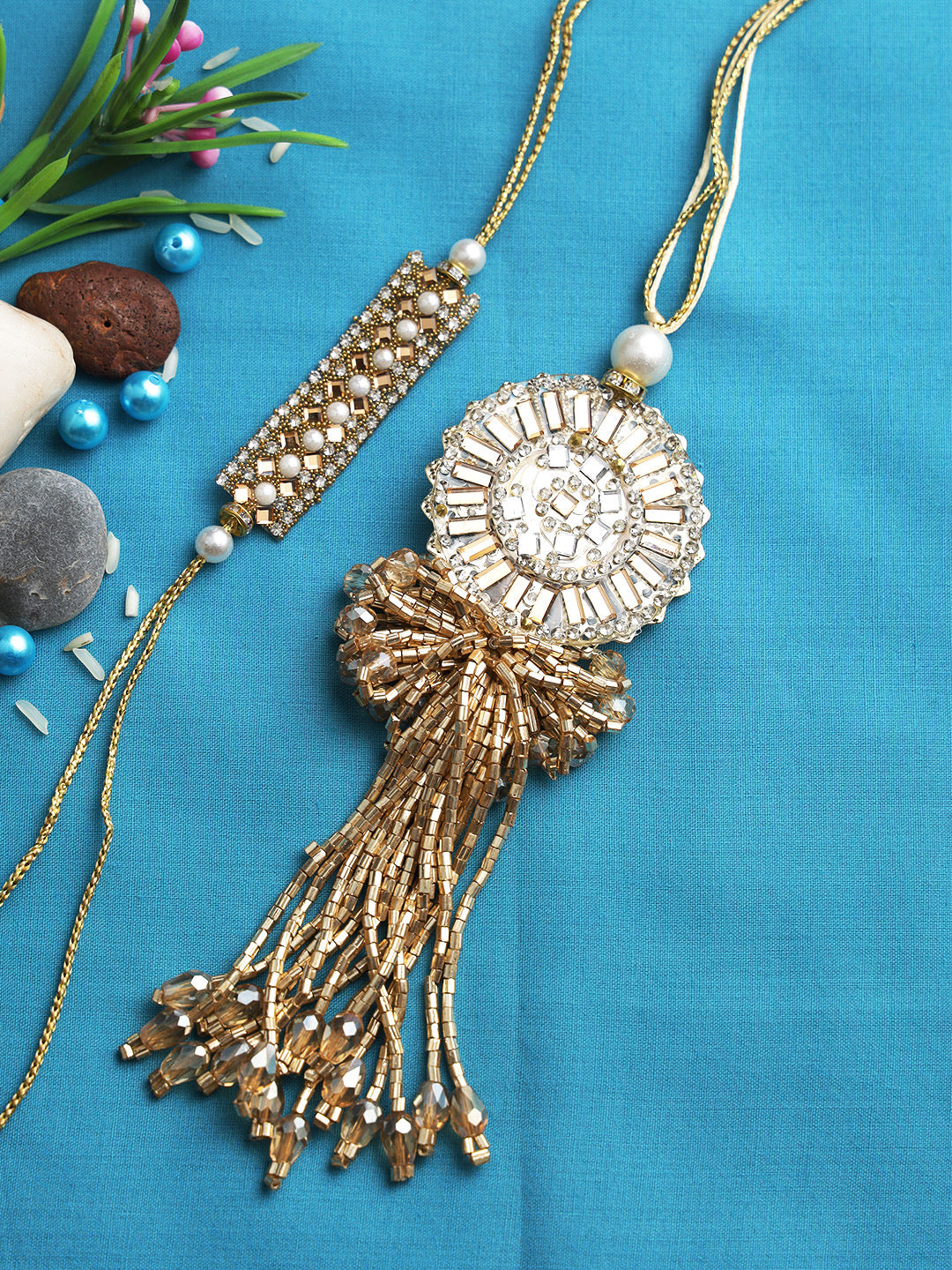 Ornamental Golden Sequin Work Bhabhi Bhabhi Rakhi Set - Only Rakhi (RP22411)