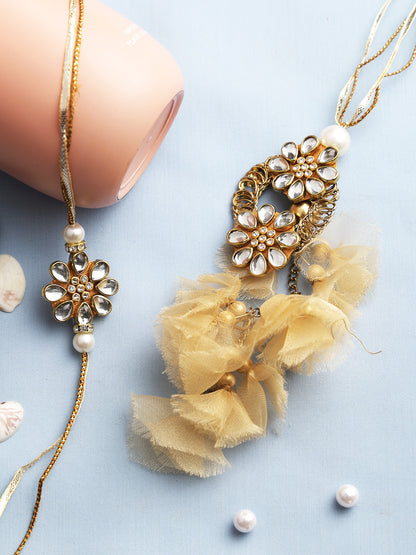 Kundan Meena Flowery Bhaiya Bhabhi Rakhi Set - Only Rakhi (RP22413)