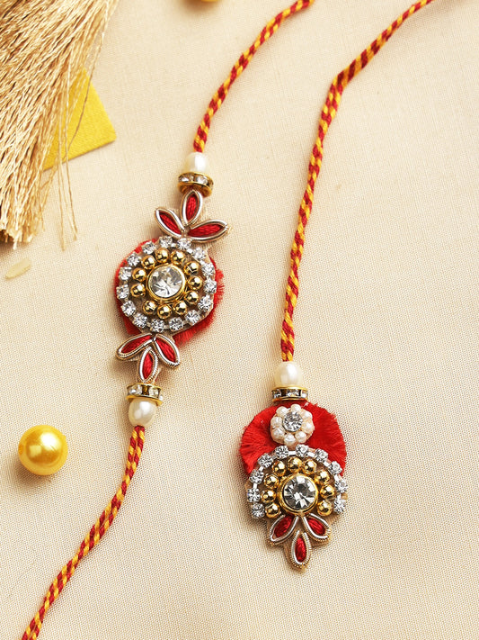 Traditional Golden Beaded Bhaiya Bhabhi Rakhi Set - Only Rakhi (RP22414)