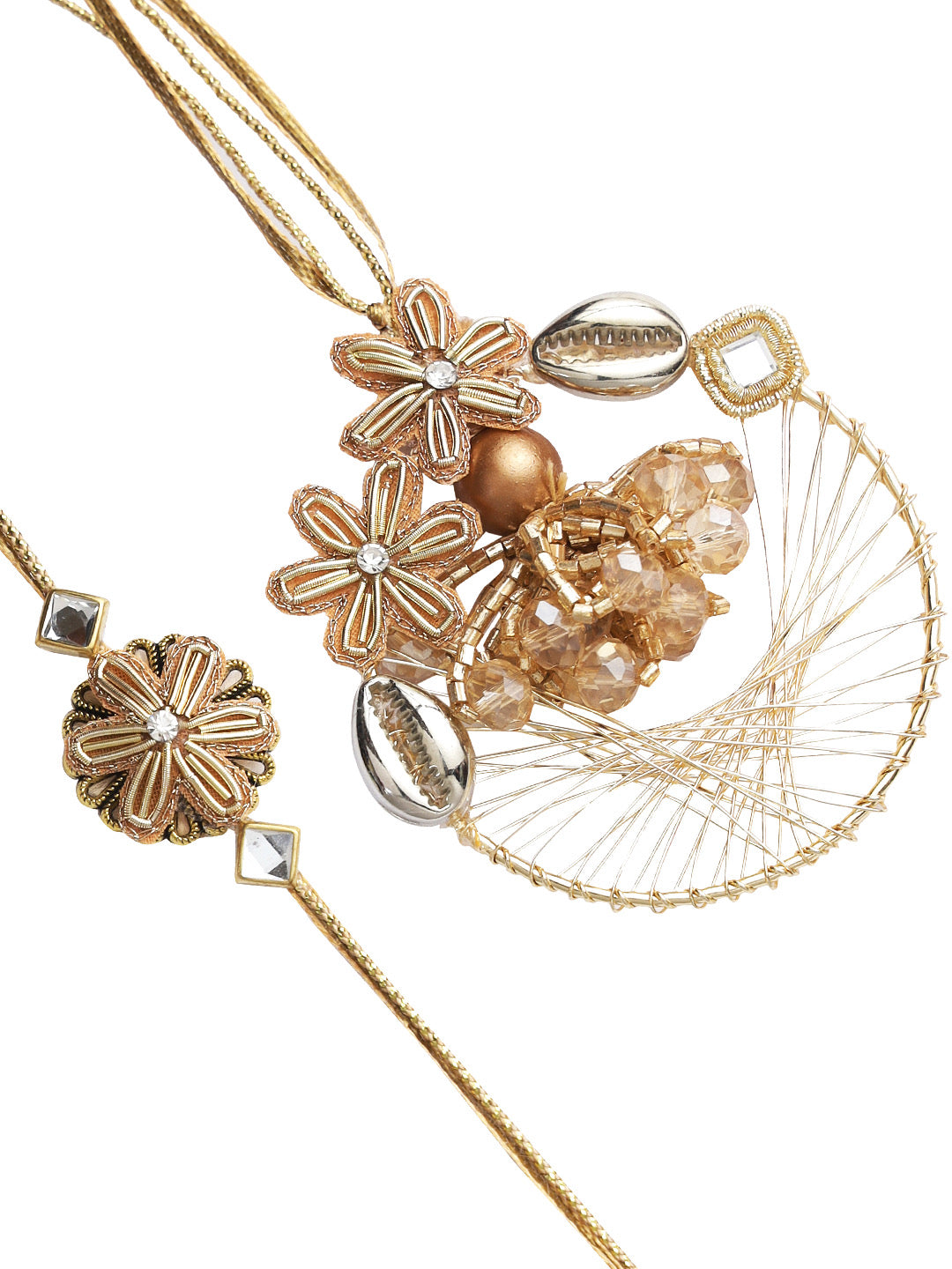 Elegant Shell and Sequin Work Bhabiya Bhabhi Rakhi Set - Only Rakhi (RP22415)