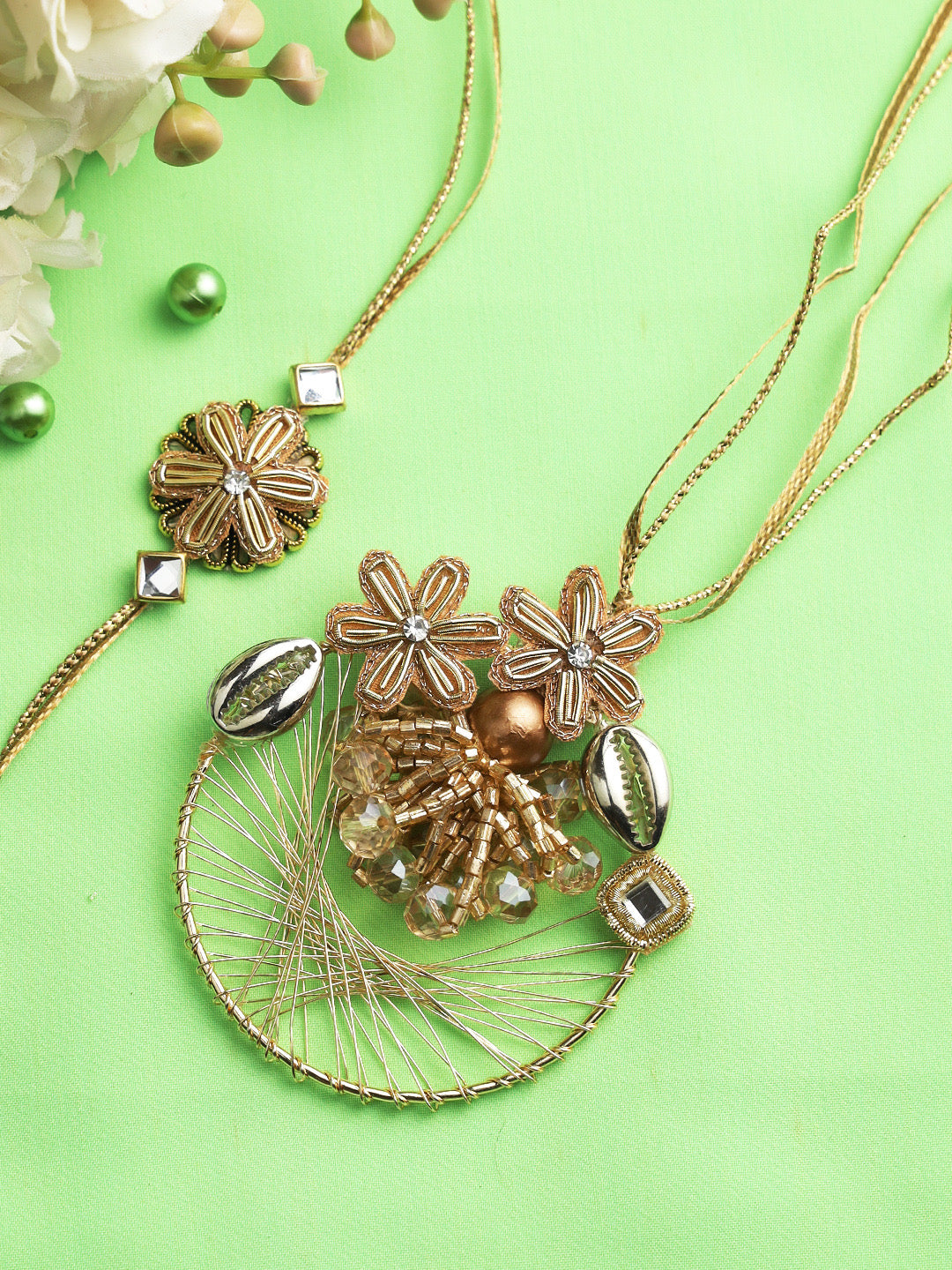 Elegant Shell and Sequin Work Bhabiya Bhabhi Rakhi Set - Only Rakhi (RP22415)