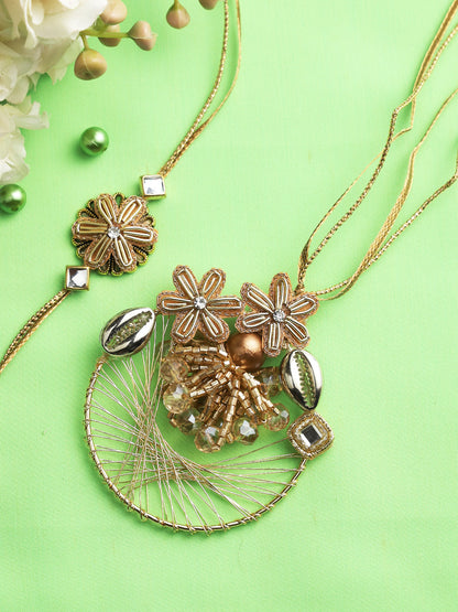 Elegant Shell and Sequin Work Bhabiya Bhabhi Rakhi Set - Only Rakhi (RP22415)