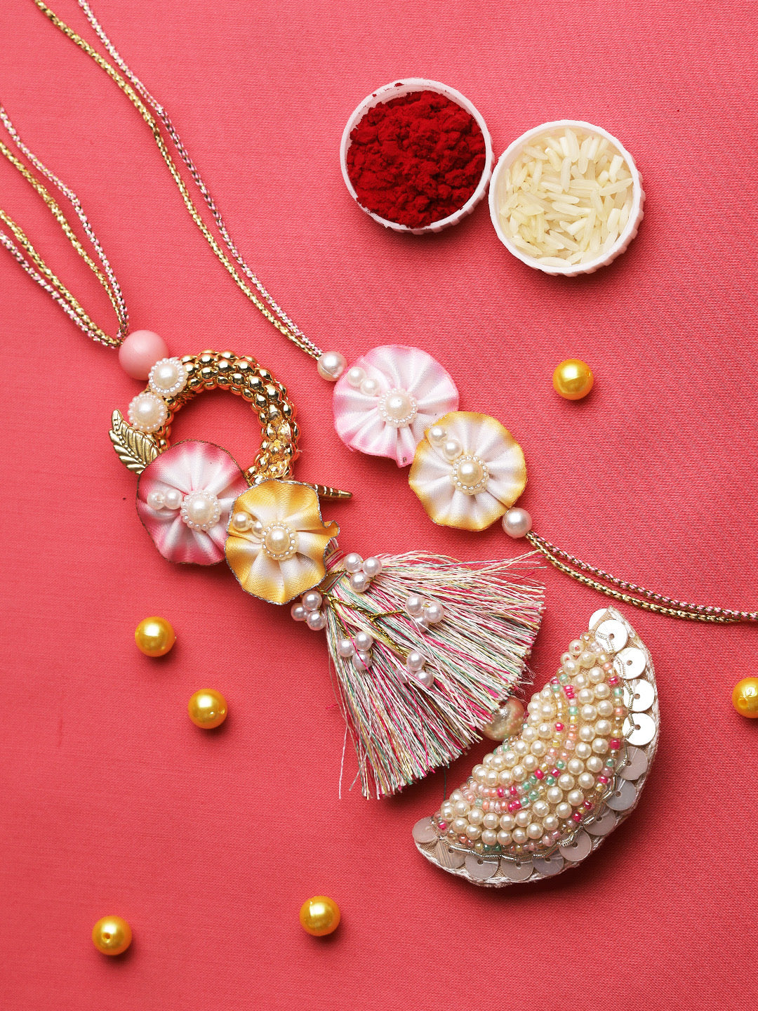 Shaded Flowers in Pink and Yellow Bhaiya Bhabhi Rakhi Set - Only Rakhi (RP22427)