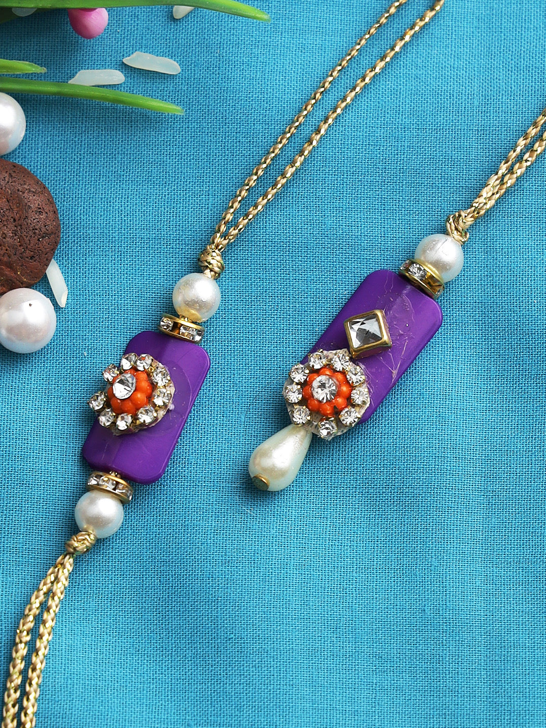 Purple Pearl Droplet Bhaiya Bhabhi Rakhi Set - Only Rakhi (RP22433)