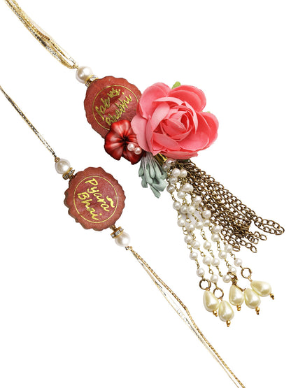 Pink Rose Bhaiya Bhabhi Rakhi Set with Pyara Bhai Inscription - Only Rakhi (RP22441)