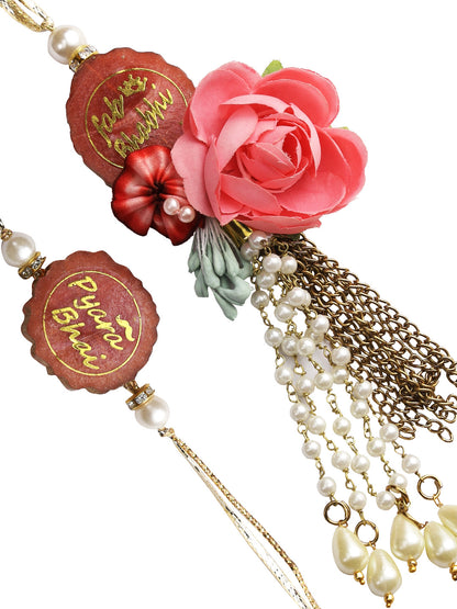 Pink Rose Bhaiya Bhabhi Rakhi Set with Pyara Bhai Inscription - Only Rakhi (RP22441)
