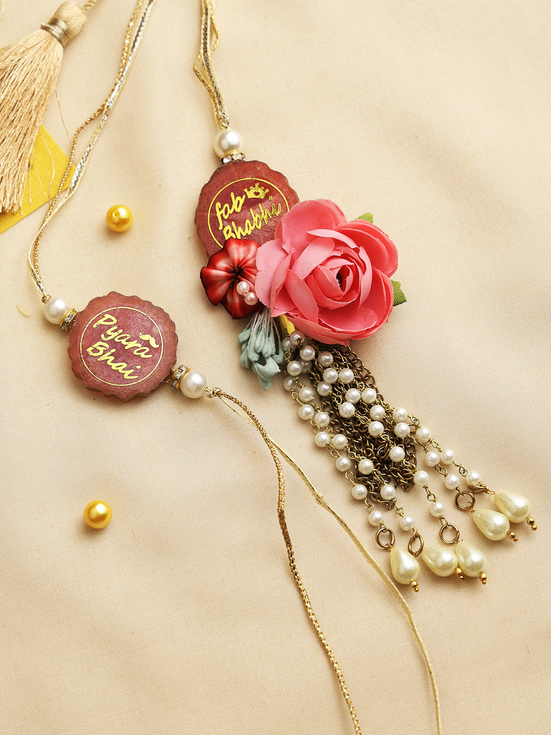 Pink Rose Bhaiya Bhabhi Rakhi Set with Pyara Bhai Inscription - Only Rakhi (RP22441)