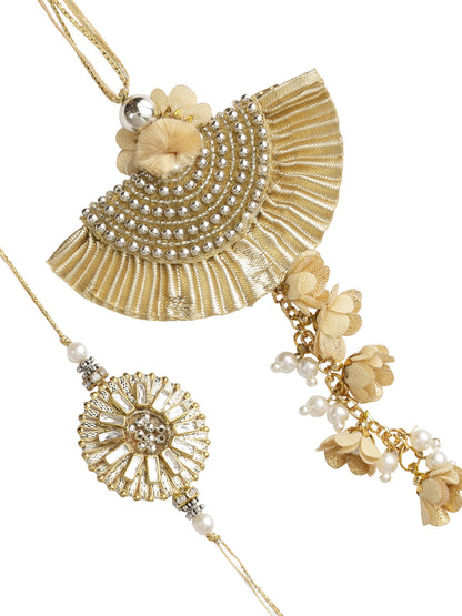 Dazzling Golden Stone Embedded Bhaiya Bhabhi Rakhi Set - Only Rakhi (RP22442)