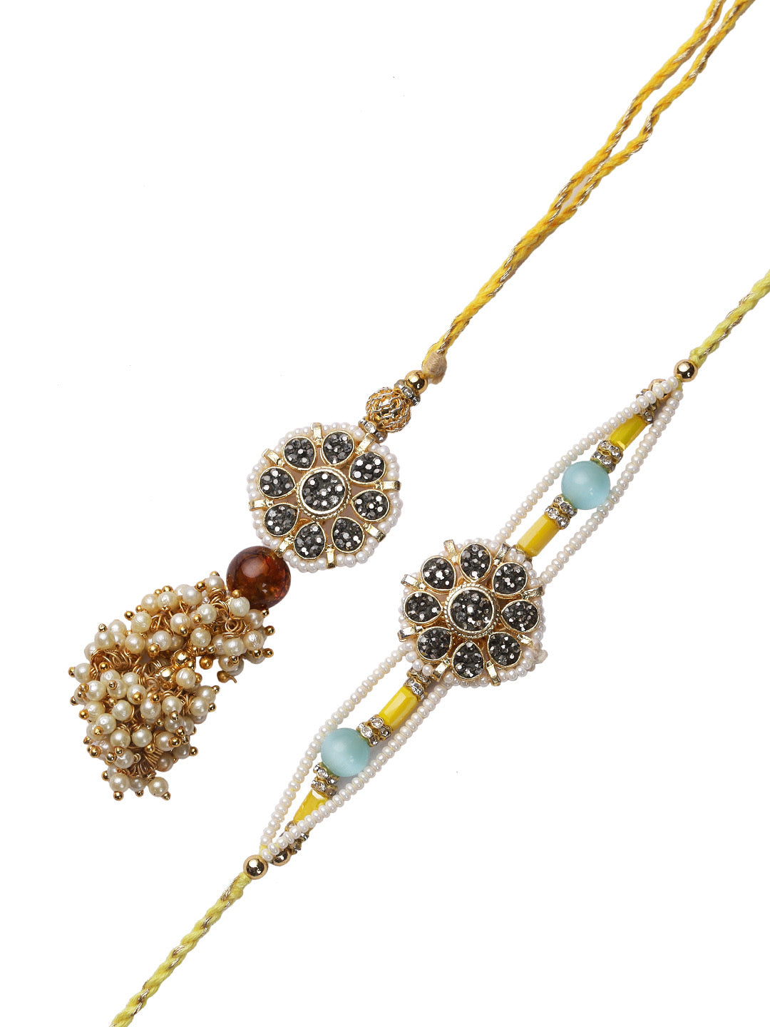 Ethnic and Traditional Bhaiya Bhabhi Rakhi Set with uncut Stones and Pearl Danglers - Only Rakhi (RP22453)