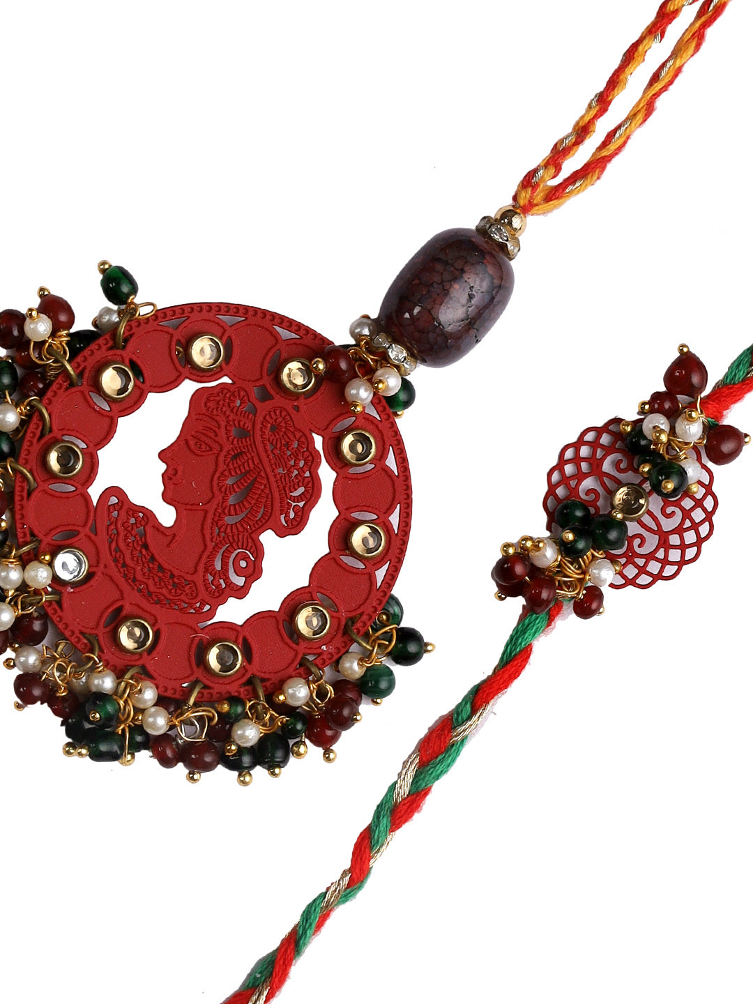 Bhaiya Bhabhi Rakhi Set with Creative Laser Work and Embellished Beads - Only Rakhi (RP22457)