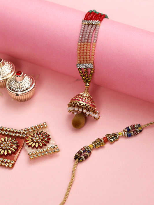 Traditionally Handcrafted Faceted Pearl and Golden Butterfly Bhaiya Bhabhi Rakhi Set - Only Rakhi (RP22465)