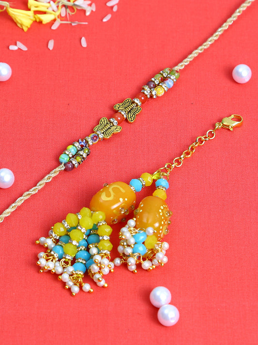 Embellished Beads-Work Bhaiya Bhabhi Rakhi Set with Natural Stones - Only Rakhi (RP22474)