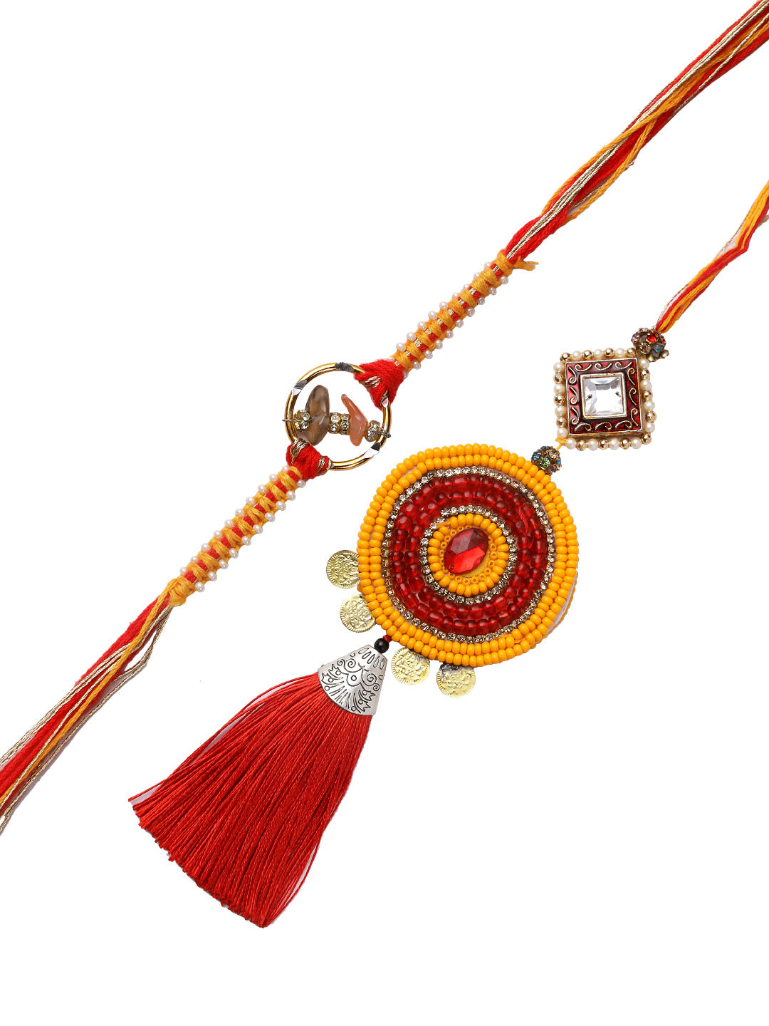 All in All Bhaiya Bhabhi Rakhi set with Beads , Pearls and Kundan work - Only Rakhi (RP22476)