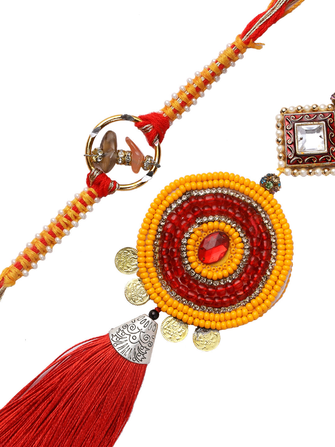 All in All Bhaiya Bhabhi Rakhi set with Beads , Pearls and Kundan work - Only Rakhi (RP22476)
