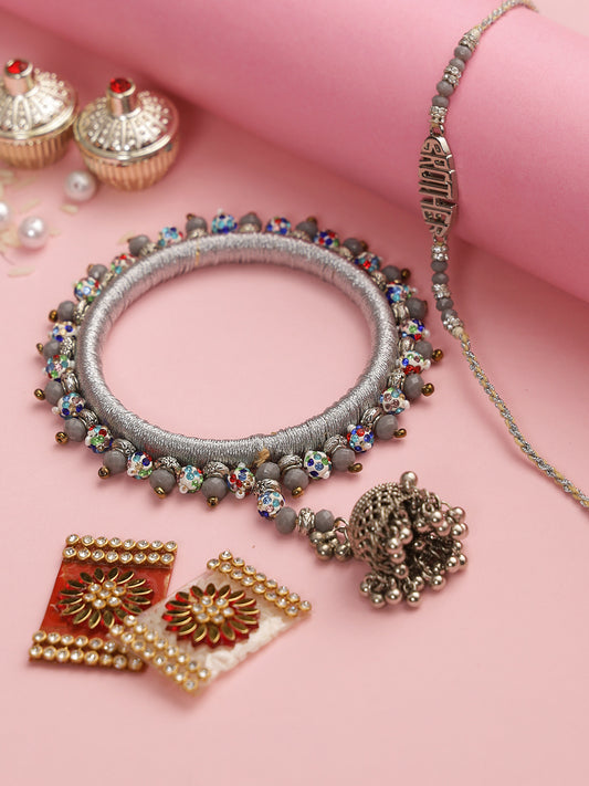All New Bhaiya Bhabhi Rakhi set in English Grey - Only Rakhi (RP22486)