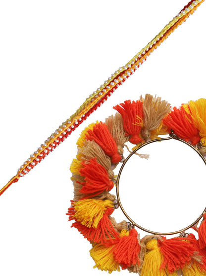 Traditional Pearl and Red Yellow Pom-pom Bhaiya Bhabhi Rakhi Set - Only Rakhi (RP22487)