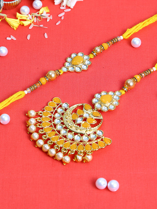 Bhaiya Bhabhi Rakhi set in Colours of Tradition-Kundan work - Only Rakhi (RP22495)