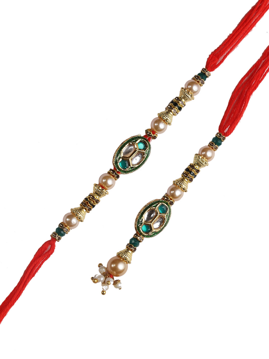 Golden Rings and Meena Work Bhaiya Bhabhi Rakhi Set - Only Rakhi (RP22496)