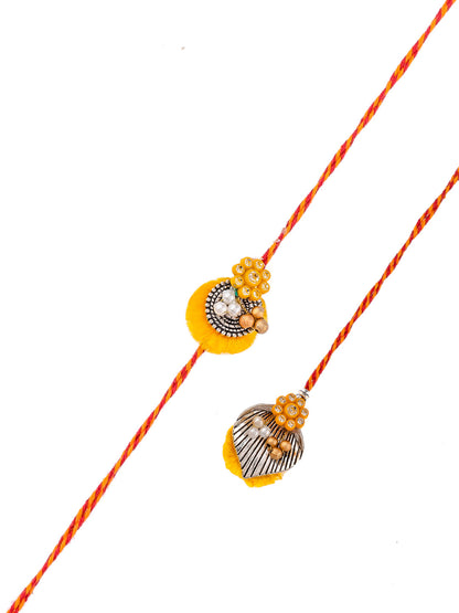 Traditional Silver Crafted Resham Bhaiya Bhabhi Rakhi Set - Only Pair (RP2303)