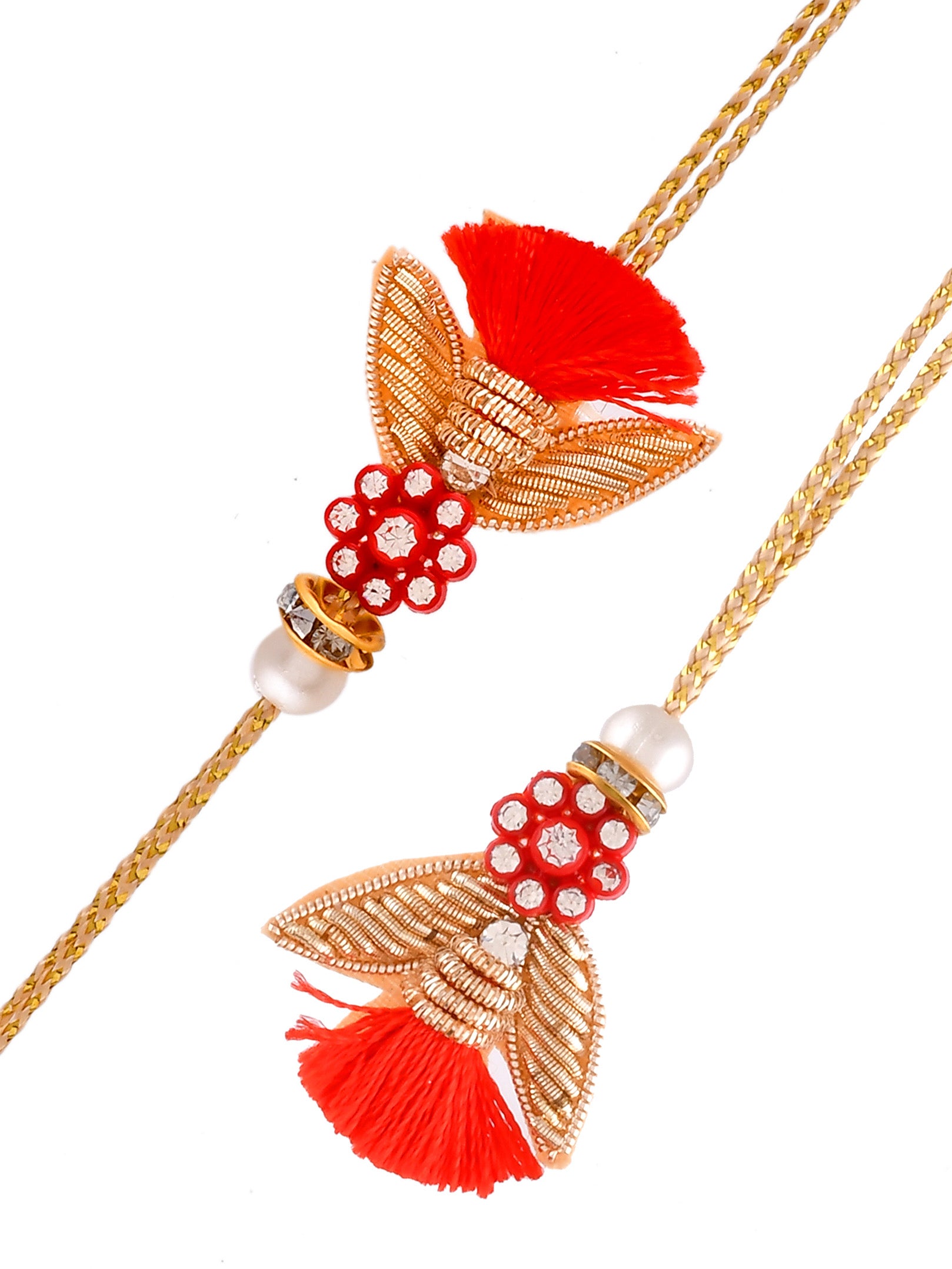 Scarlet Floral Studded & Zari Work Bhaiya Bhabhi Rakhi - Only Rakhi (RP2305)