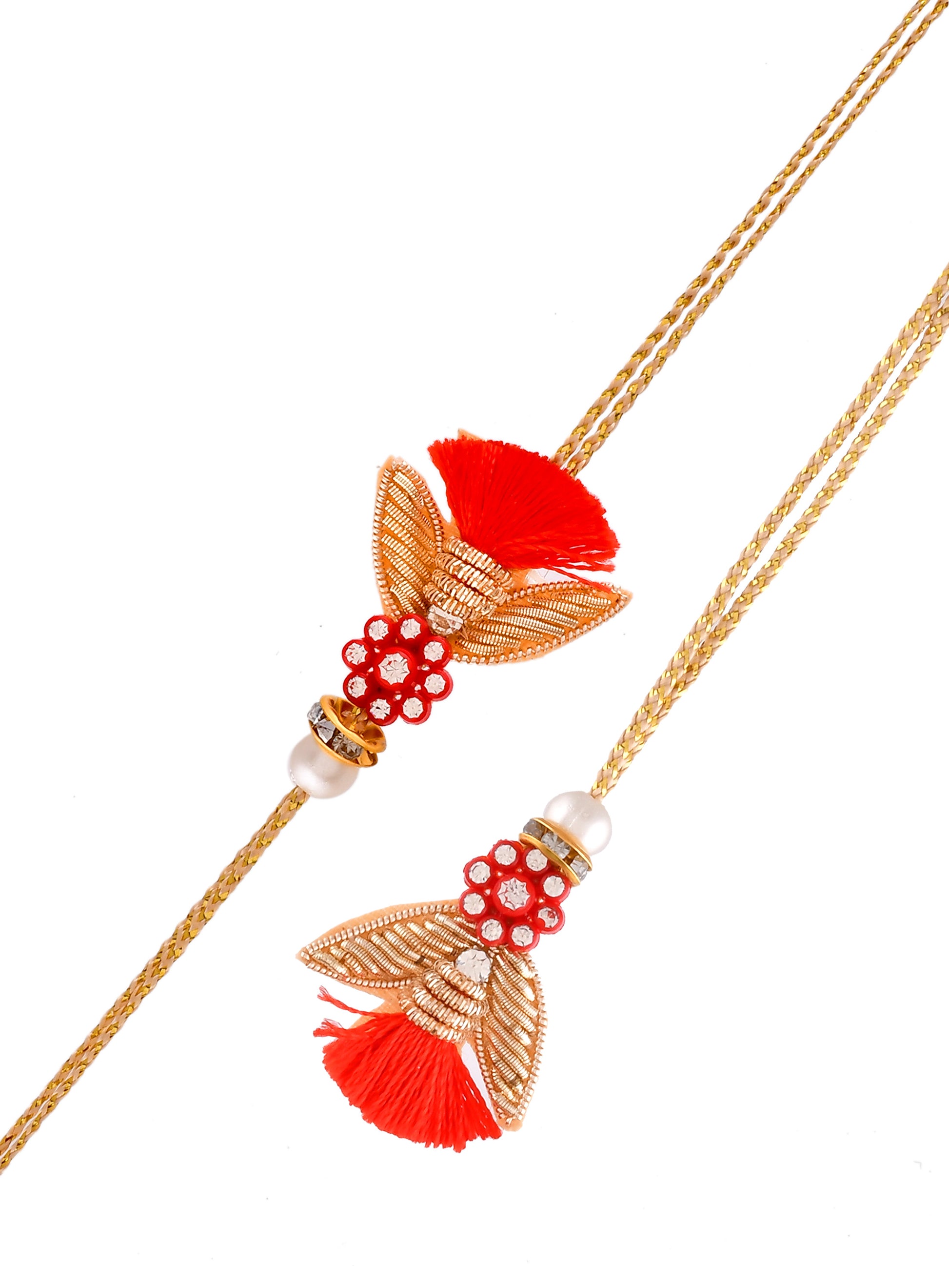 Scarlet Floral Studded & Zari Work Bhaiya Bhabhi Rakhi - Only Rakhi (RP2305)