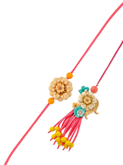 Flower shape Traditional Bhaiya Bhabhi Rakhi Set - Only Pair (RP2309)