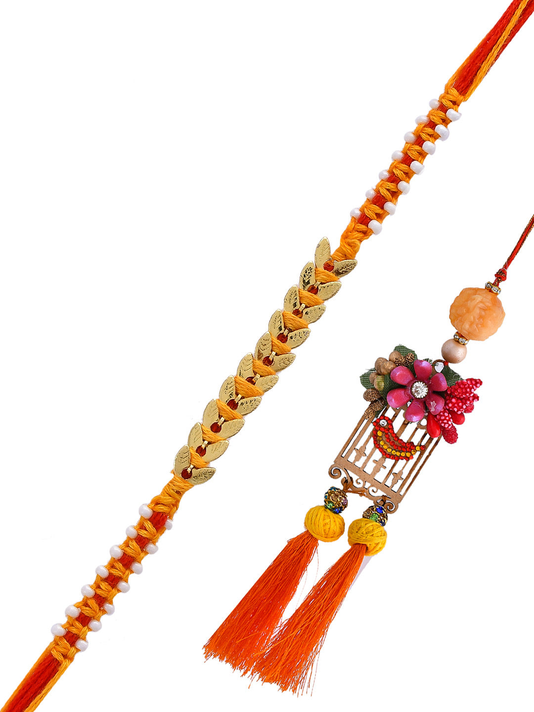 Metal & MDF Crafted Orange Chirping Birds Bhaiya Bhabhi Rakhi - Only Rakhi (RP23101)