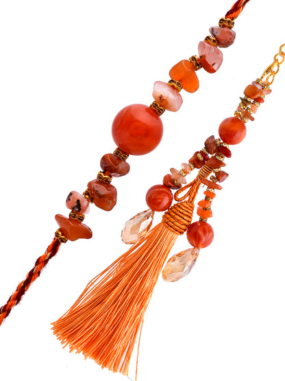 Red Crystal Stones Crafted Bhaiya Bhabhi Rakhi Set. - Only Rakhi (RP23110)