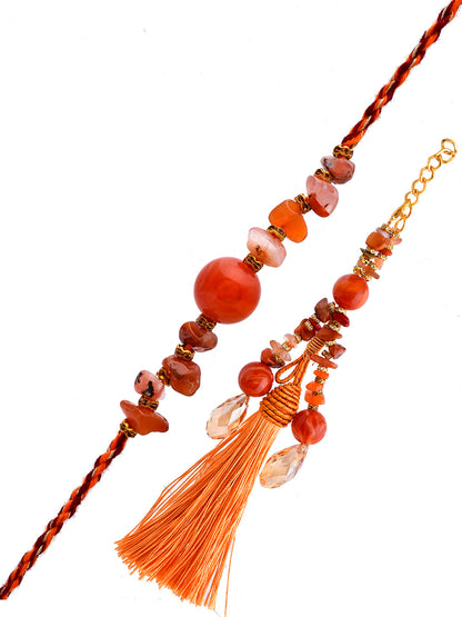 Red Crystal Stones Crafted Bhaiya Bhabhi Rakhi Set. - Only Rakhi (RP23110)