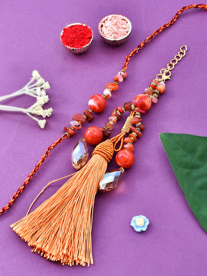 Red Crystal Stones Crafted Bhaiya Bhabhi Rakhi Set. - Only Rakhi (RP23110)