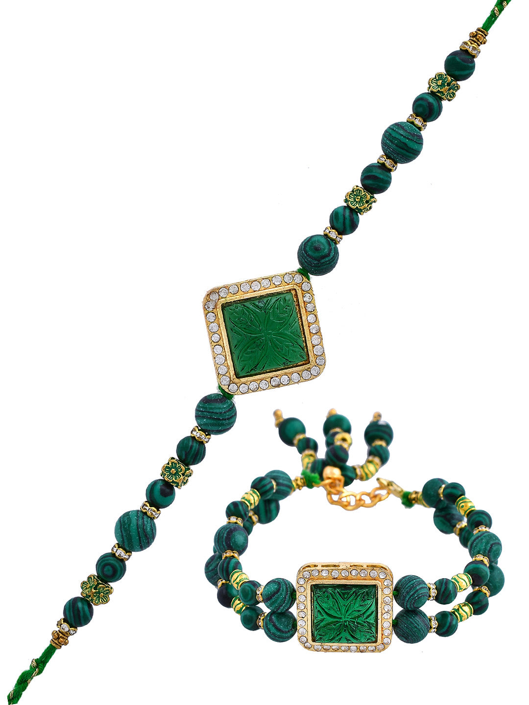 Teal Gemstone Embellished Celestial Bhaiya Bhabhi Rakhi - Only Rakhi (RP23116)