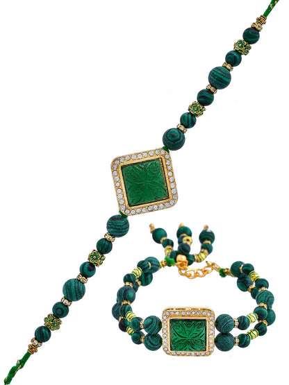 Teal Gemstone Embellished Celestial Bhaiya Bhabhi Rakhi - Only Rakhi (RP23116)