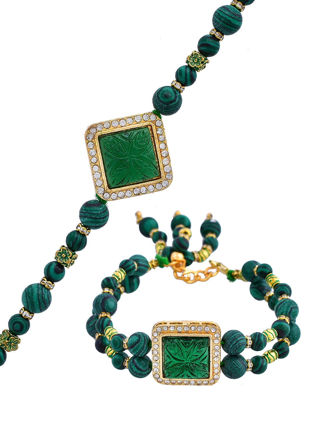 Teal Gemstone Embellished Celestial Bhaiya Bhabhi Rakhi - Only Rakhi (RP23116)