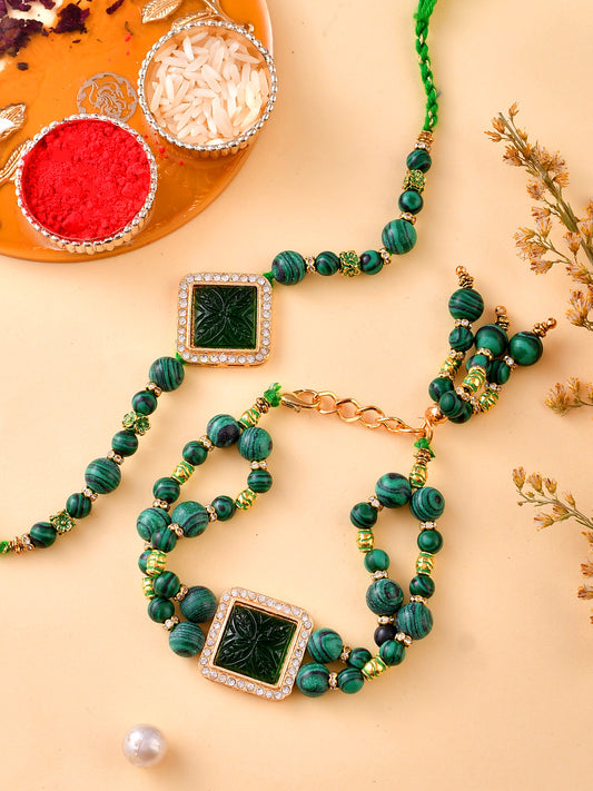 Teal Gemstone Embellished Celestial Bhaiya Bhabhi Rakhi - Only Rakhi (RP23116)