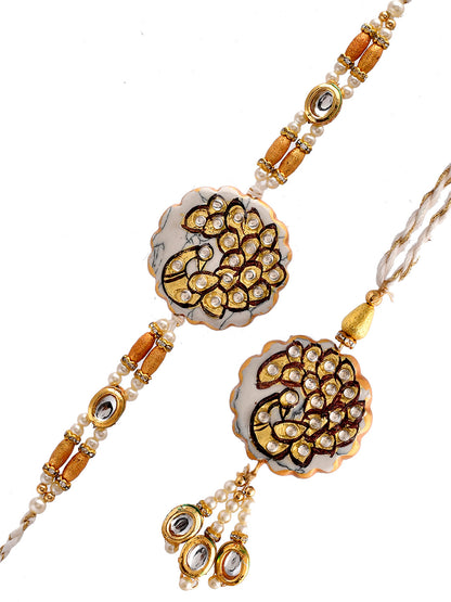 Kundan Crafted Exclusive Peacock Bhaiya Bhabhi Rakhi Set. - Only Rakhi (RP23117)