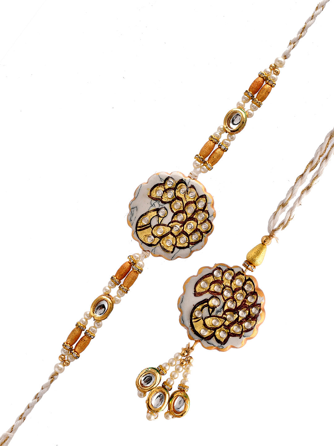 Kundan Crafted Exclusive Peacock Bhaiya Bhabhi Rakhi Set. - Only Rakhi (RP23117)