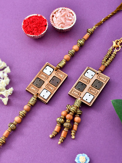 Wooden Styled with Beads Exclusive Bhaiya Bhabhi Rakhi Set. - Only Rakhi (RP23122)