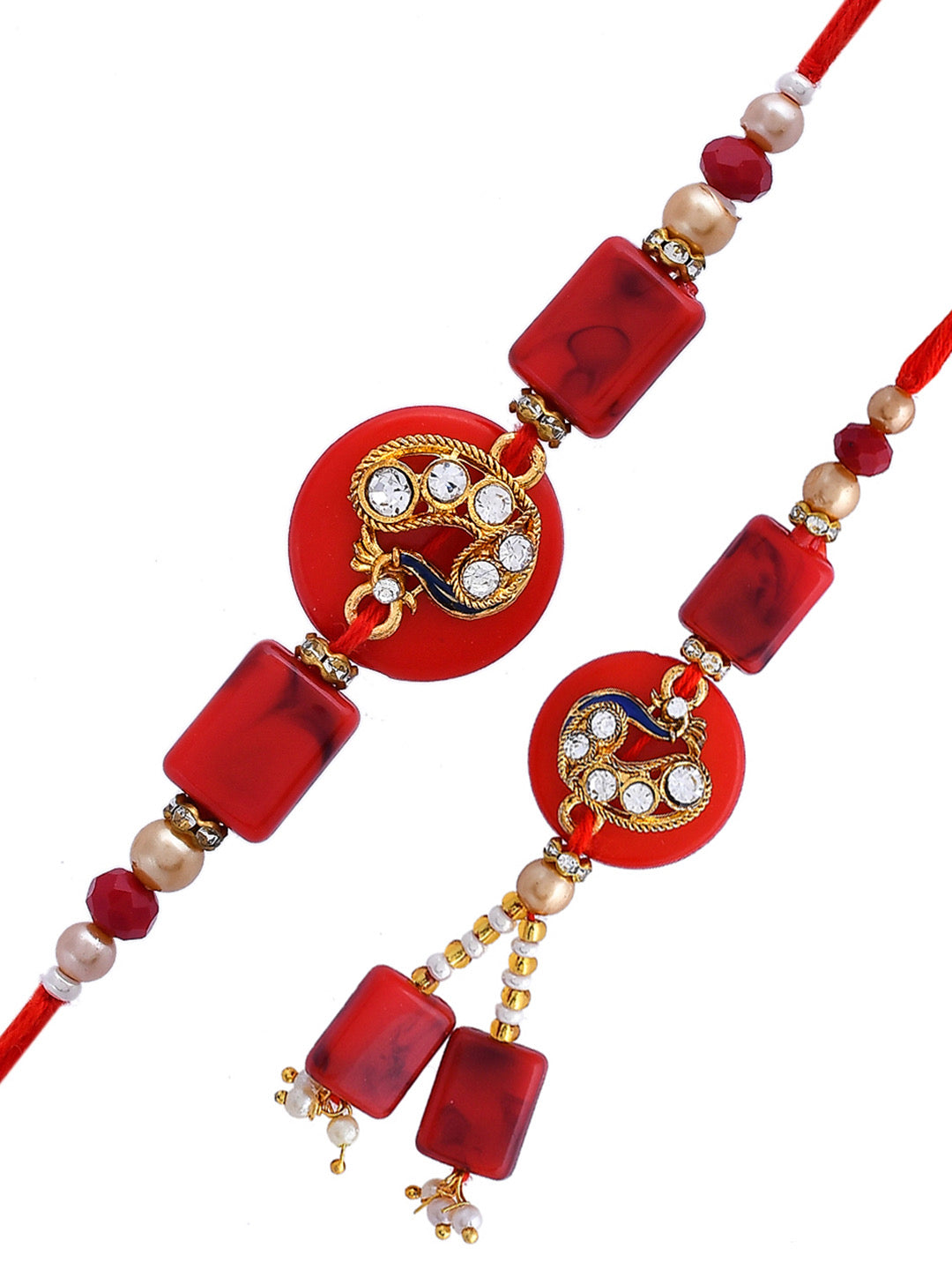 Scarlet Gemstone & Resin Embellished Bhaiya Bhabhi Rakhi - Only Rakhi (RP23131)