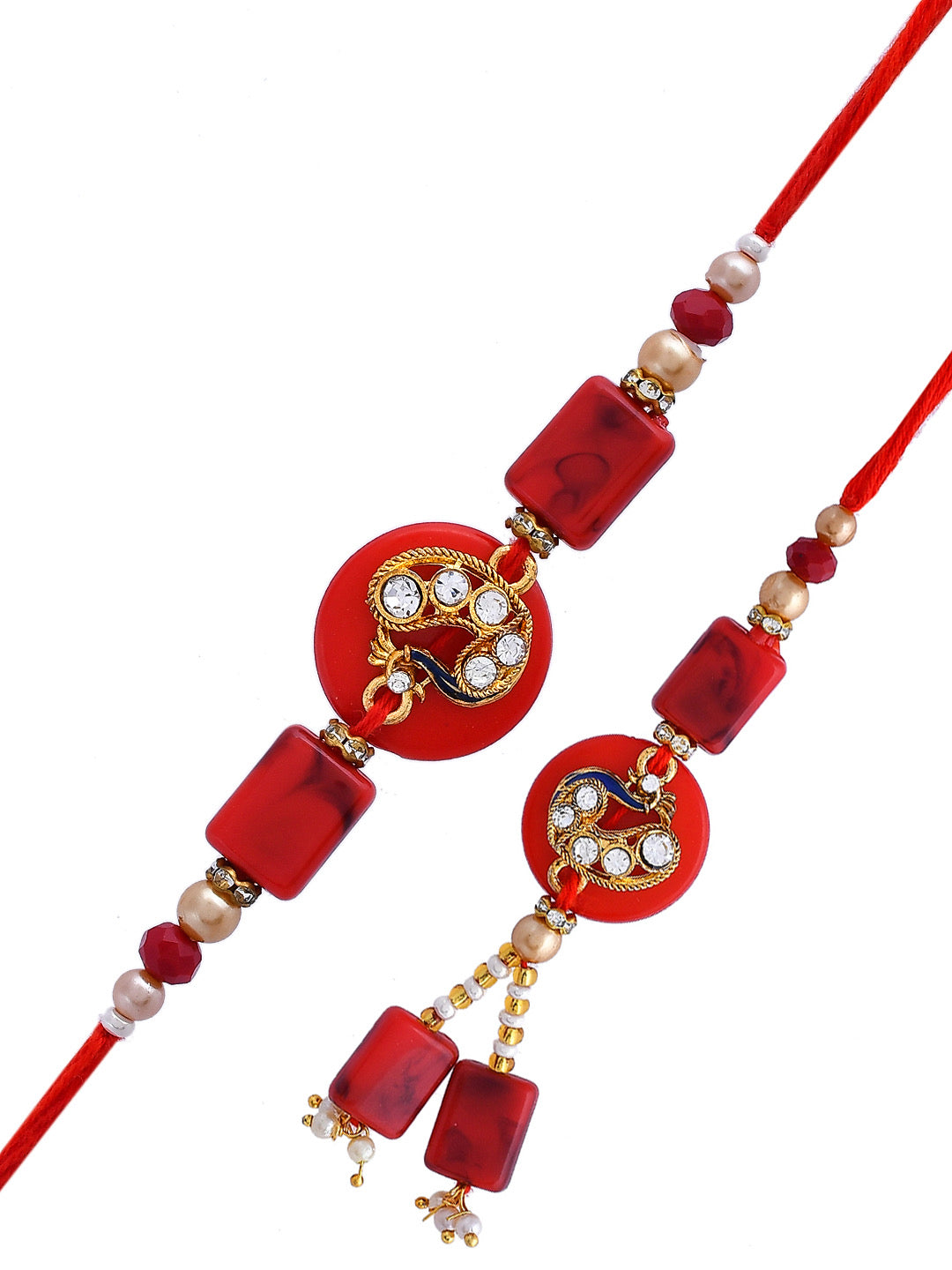 Scarlet Gemstone & Resin Embellished Bhaiya Bhabhi Rakhi - Only Rakhi (RP23131)