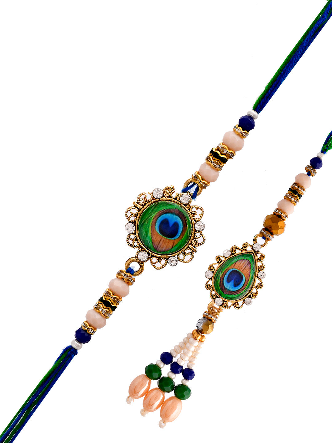 Beads Woven Elegant Mor Pankh Resin Bhaiya Bhabhi Rakhi Set. - Only Rakhi (RP23132)