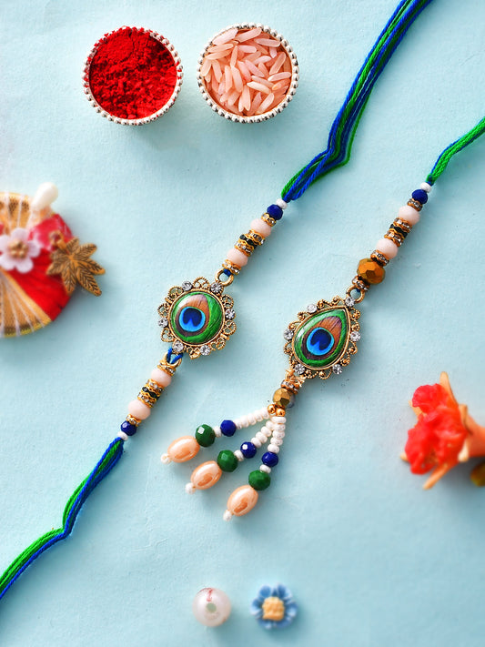 Beads Woven Elegant Mor Pankh Resin Bhaiya Bhabhi Rakhi Set. - Only Rakhi (RP23132)