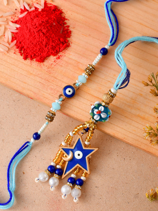 Hues Of Blue Multi Embellished Evil Eye Bhaiya Bhabhi Rakhi - Only Rakhi (RP23138)