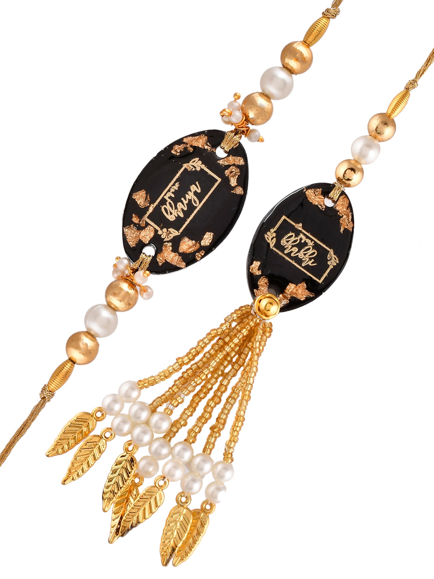 Sparkling Black & Golden Resin Crafted & Pearled Dazzling Bhaiya Bhabhi Rakhi - Only Rakhi (RP23155)