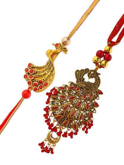Peacock Embellished Bhaiya Bhabhi Rakhi Set - Only Pair (RP2316)