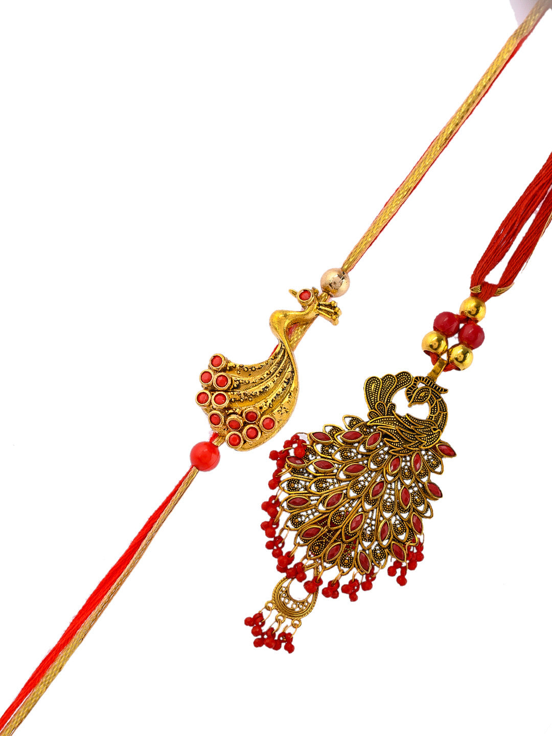 Peacock Embellished Bhaiya Bhabhi Rakhi Set - Only Pair (RP2316)