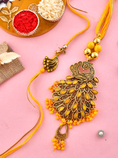 Peacock Embellished Bhaiya Bhabhi Rakhi Set - Only Pair (RP2317)
