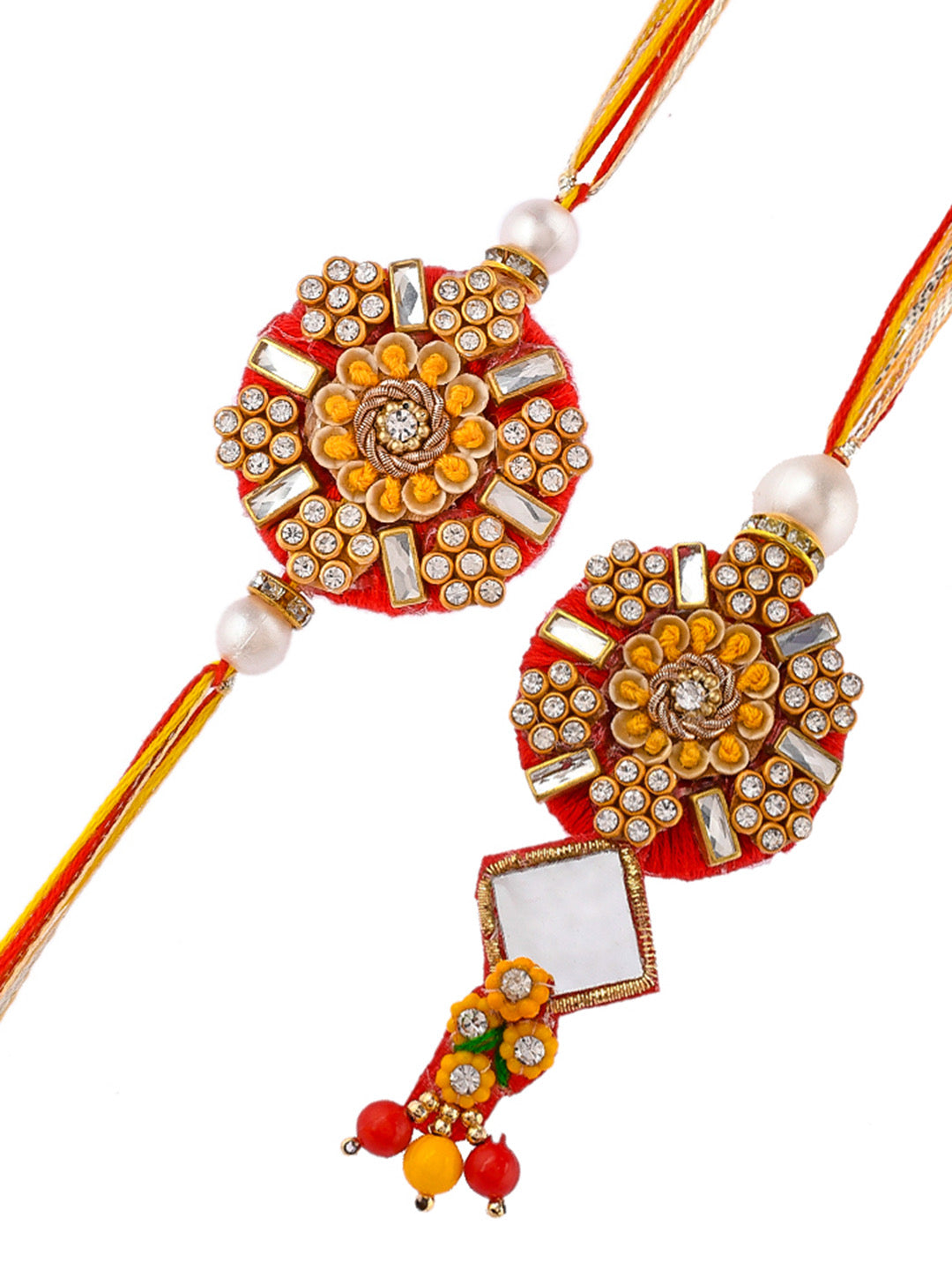 Red & Golden Bhaiya Bhabhi Rakhi Set - Only Pair (RP2318)