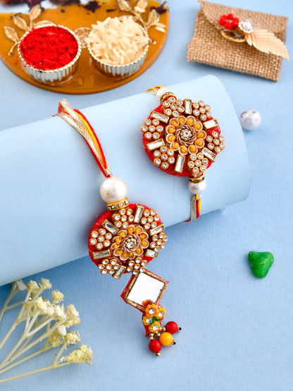 Red & Golden Bhaiya Bhabhi Rakhi Set - Only Pair (RP2318)