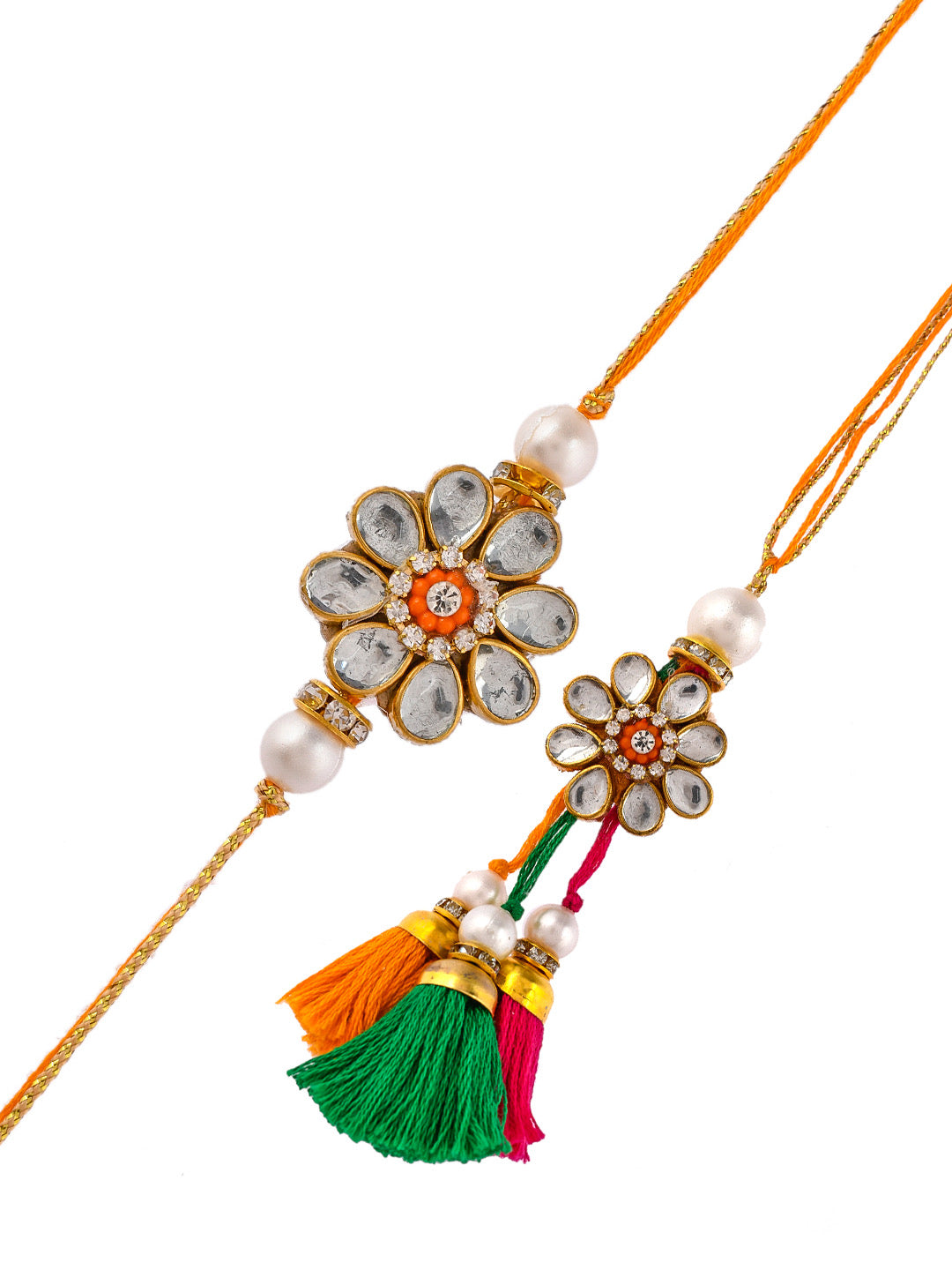 Kundan Embellished Bhaiya Bhabhi Rakhi Set - Only Pair (RP2319)