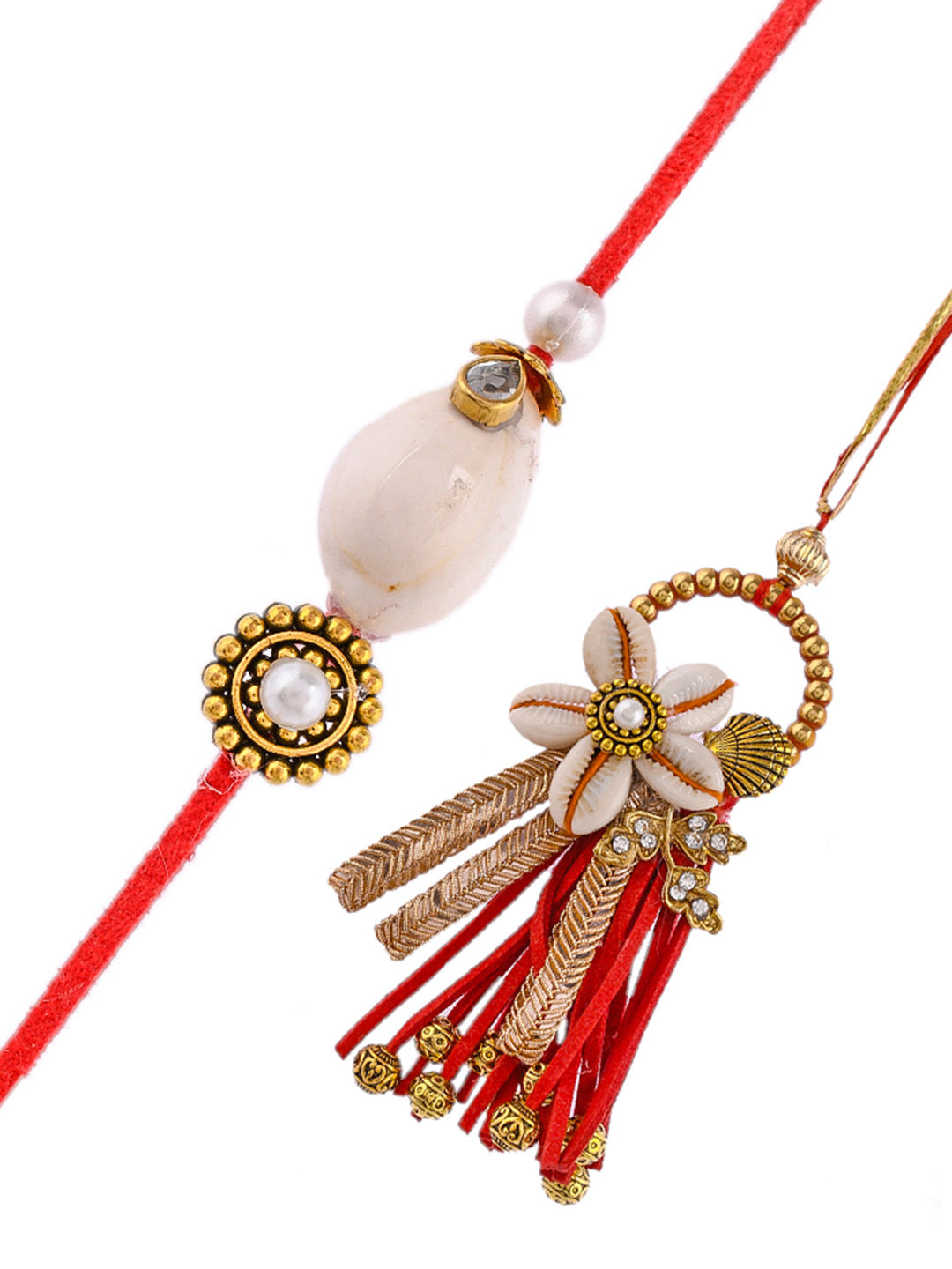 Beads and Shell Woven Traditional Bhaiya Bhabhi Rakhi Set - Only Pair (RP2321)